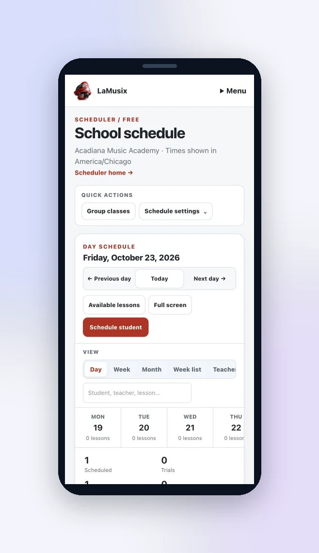 School lesson calendar on a phone