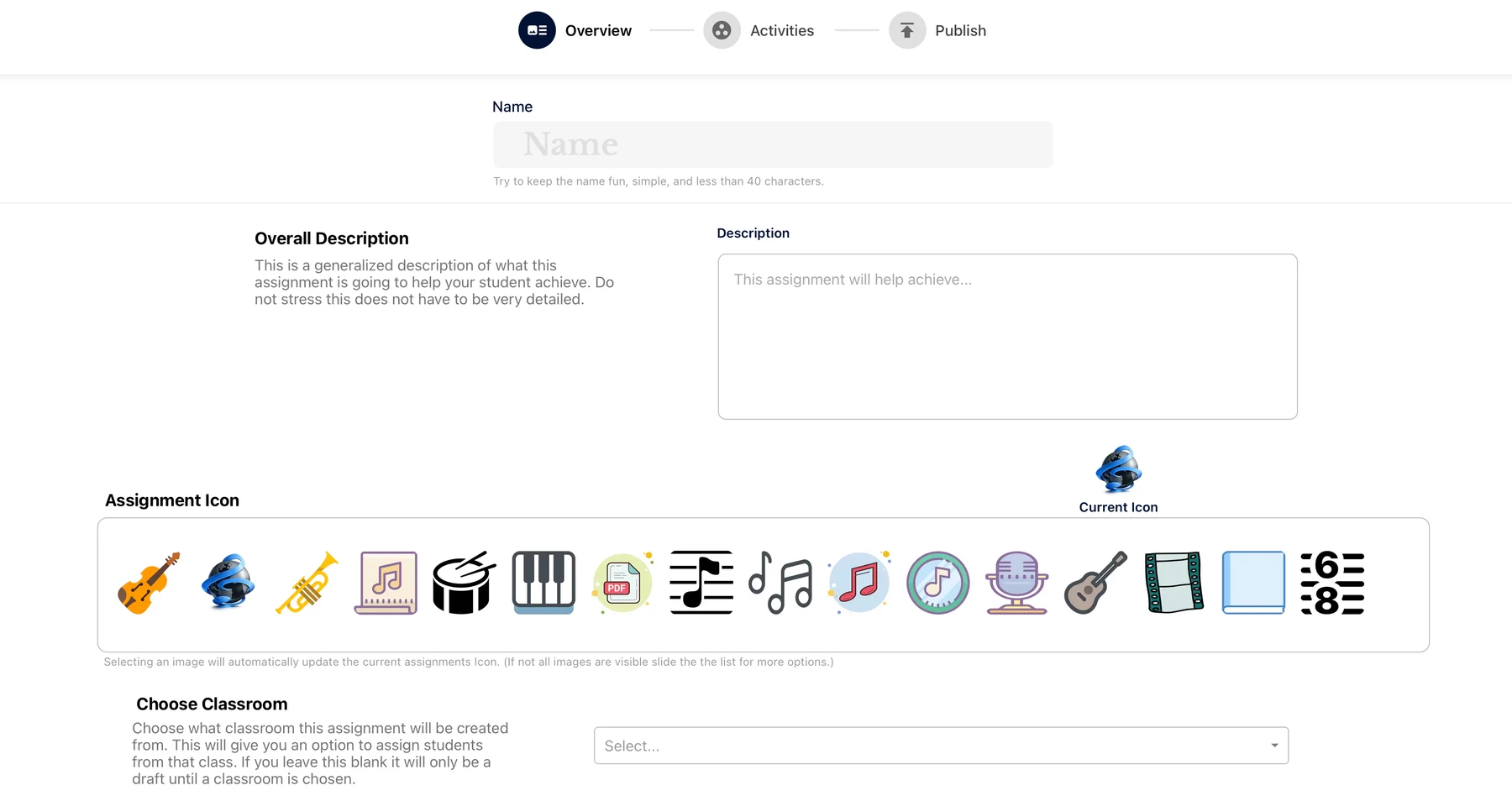 LaMusix Studio assignment builder screen