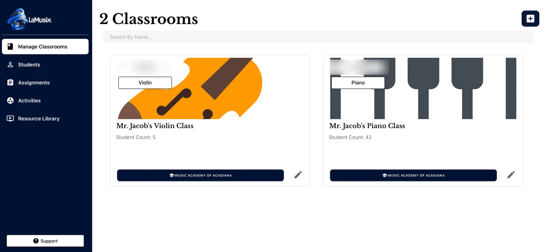 LaMusix Studio classroom management dashboard