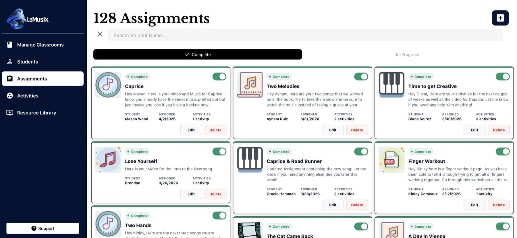 LaMusix Studio assignment workflow preview